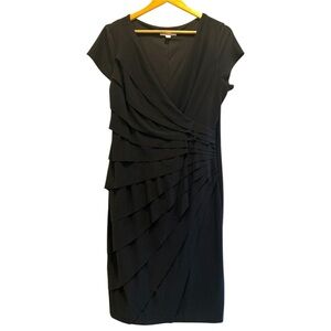 London Times Black Tiered Ruffle Sheath Dress Size 16
